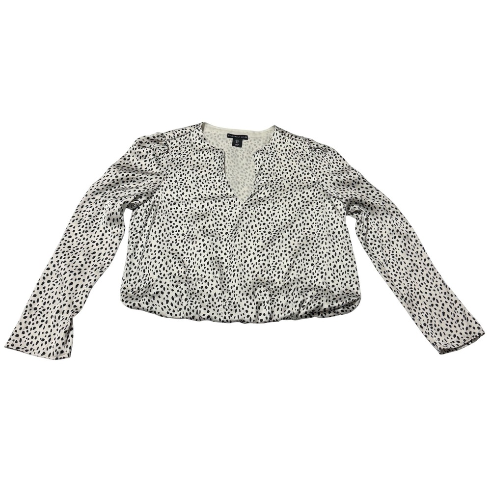 Sincerely Jules Dalmatian Animal Print Bubble Hem Blouse Cream Black L Preppy